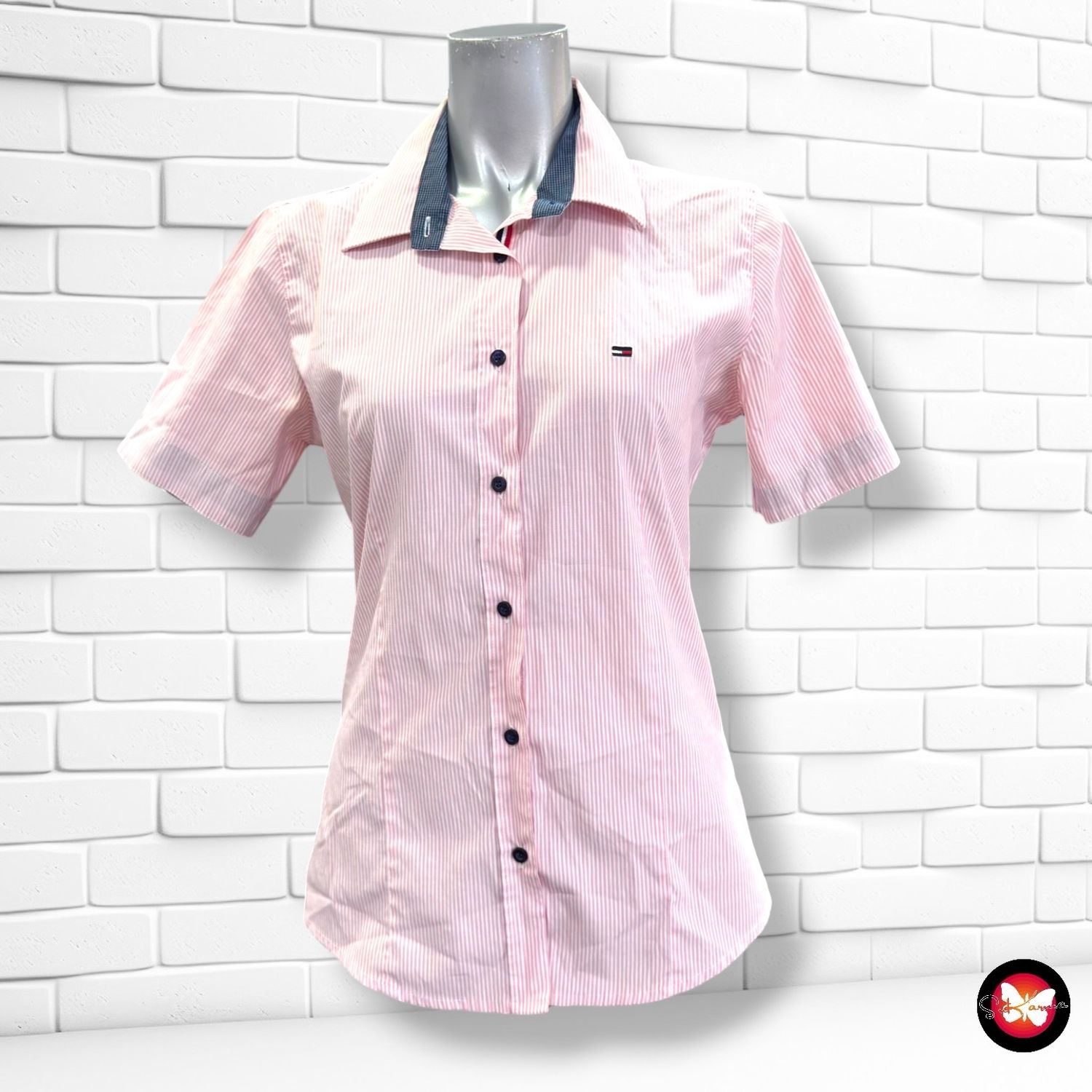 **HOY** Camisa de rayitas TOMMY HILFIGER color Rosa y blanco Talla L (pequeña)