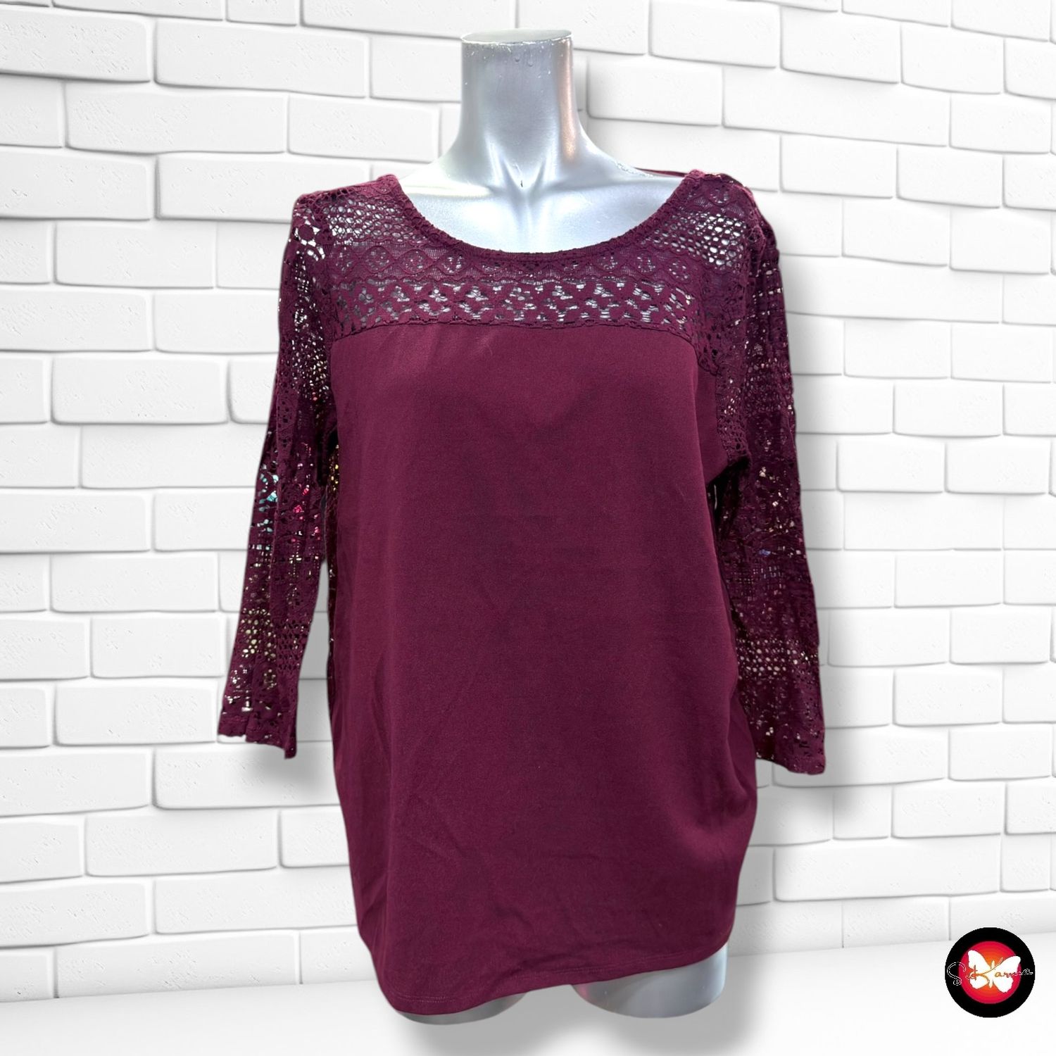 **HOY** Blusa traslúcida de encaje  KIABI color Granate Talla L