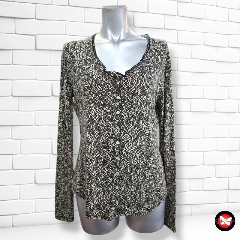 **HOY** Camiseta de media manga con botones  color Negro, beige y morado Talla M