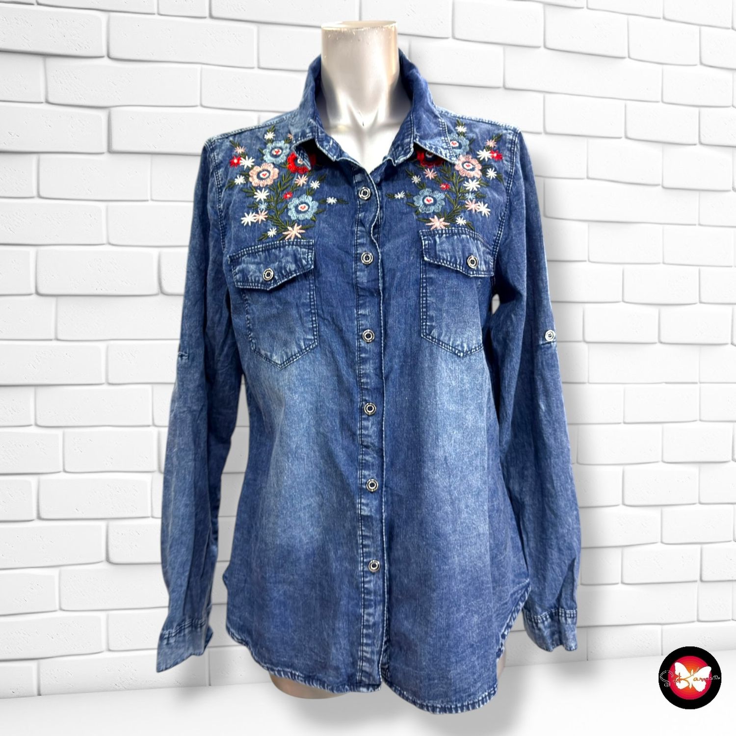 **HOY** Camisa de manga larga con bordados  color Azul vaquero Talla M