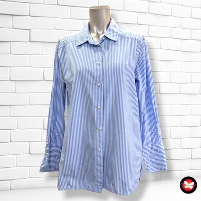 **HOY** Camisa de manga larga de rayitas con perlitas HALLHUBER color Celeste y blanco Talla 36