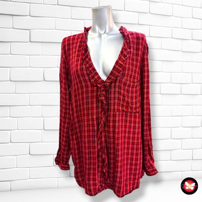 **HOY** Blusa de cuadritos con volantitos KIABI color Rojo y azul Talla XL