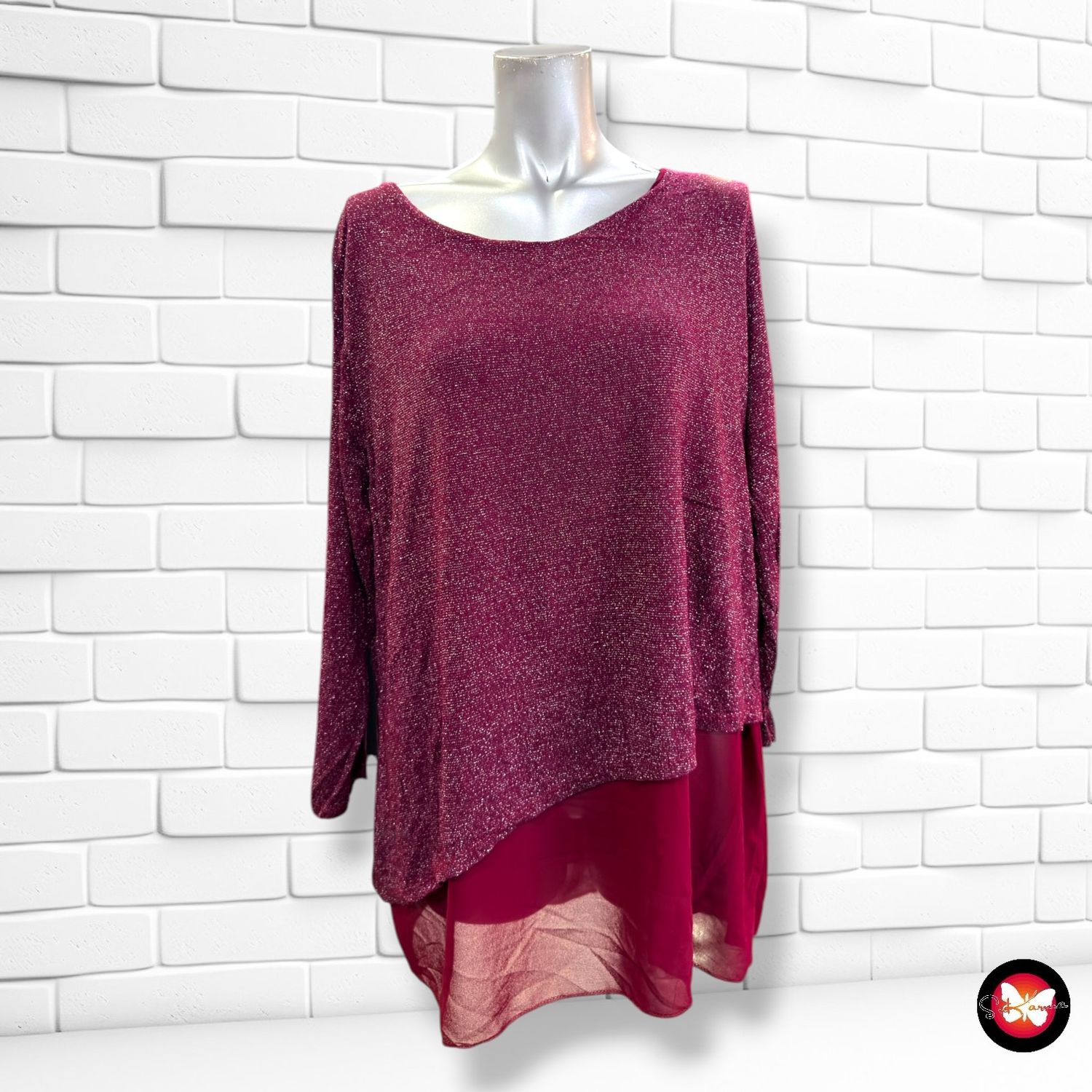 **HOY** Jersey con lurex y blusa  color Granate Talla ÚNICA