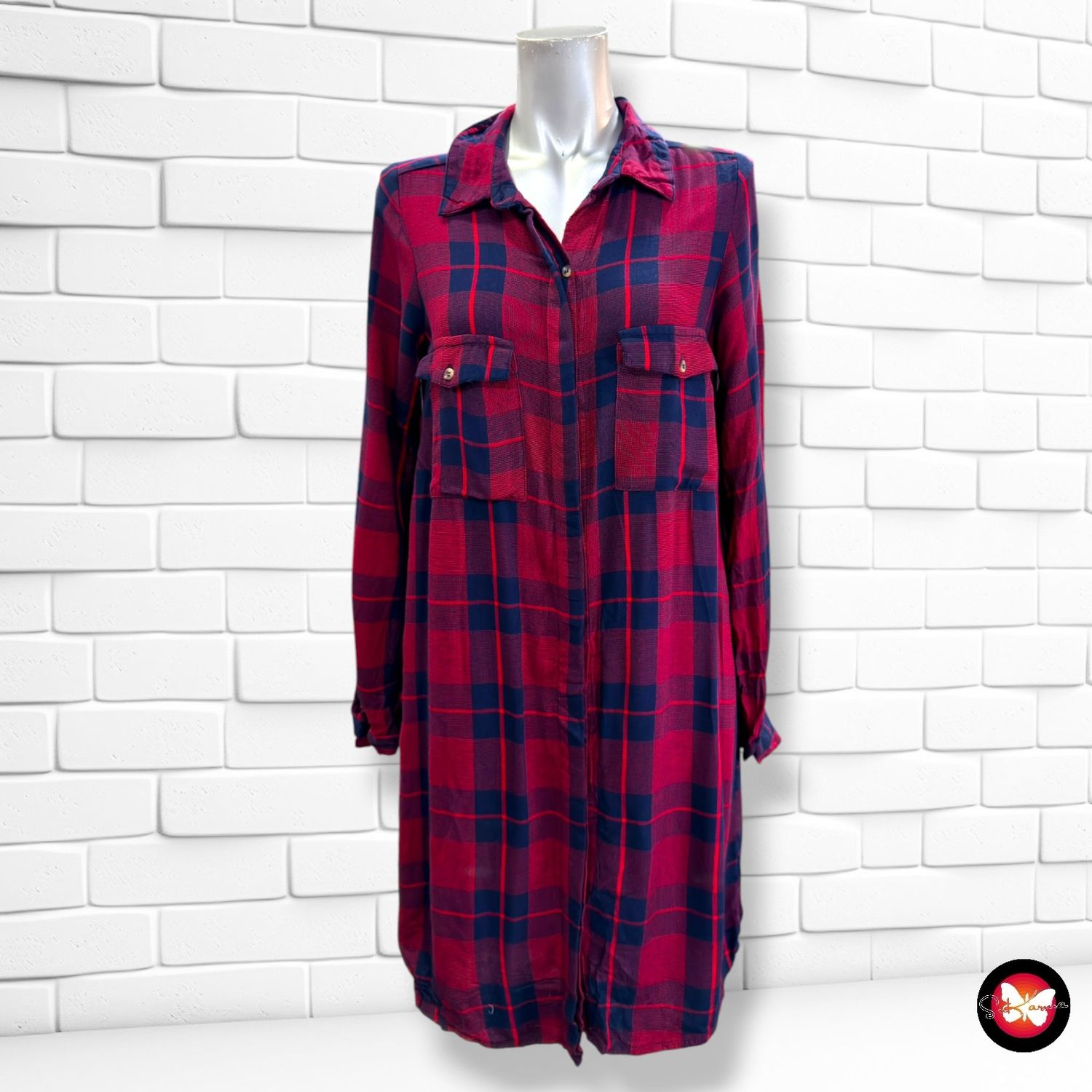 **HOY** Vestido camisero de cuadros  KIABI color Rojo y azul Talla 34