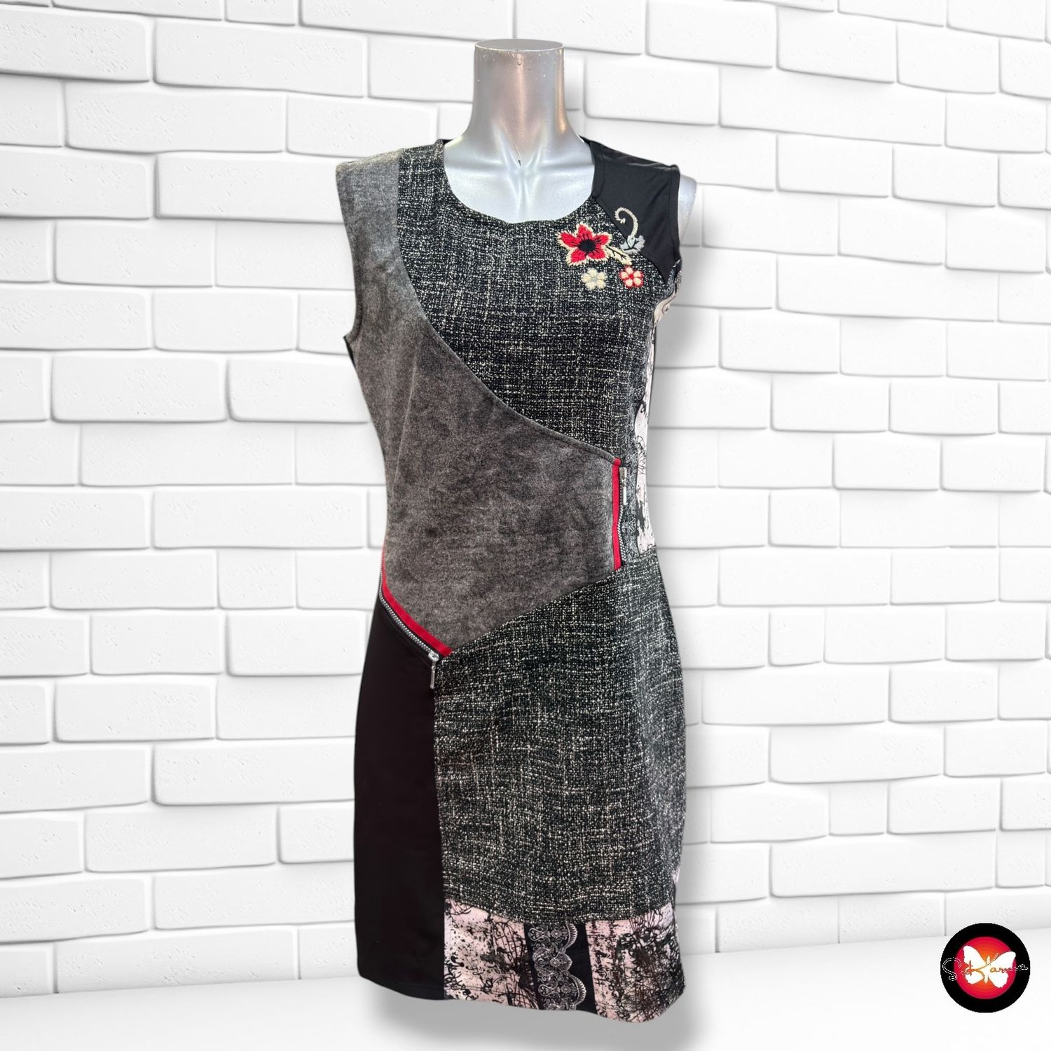 **HOY** Vestido sin mangas patchwork KALISSON color Negro y gris Talla M