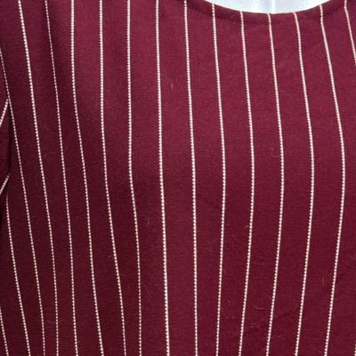 **HOY** Vestido de manga larga de rayitas LEFTIES color Granate y blanco Talla L