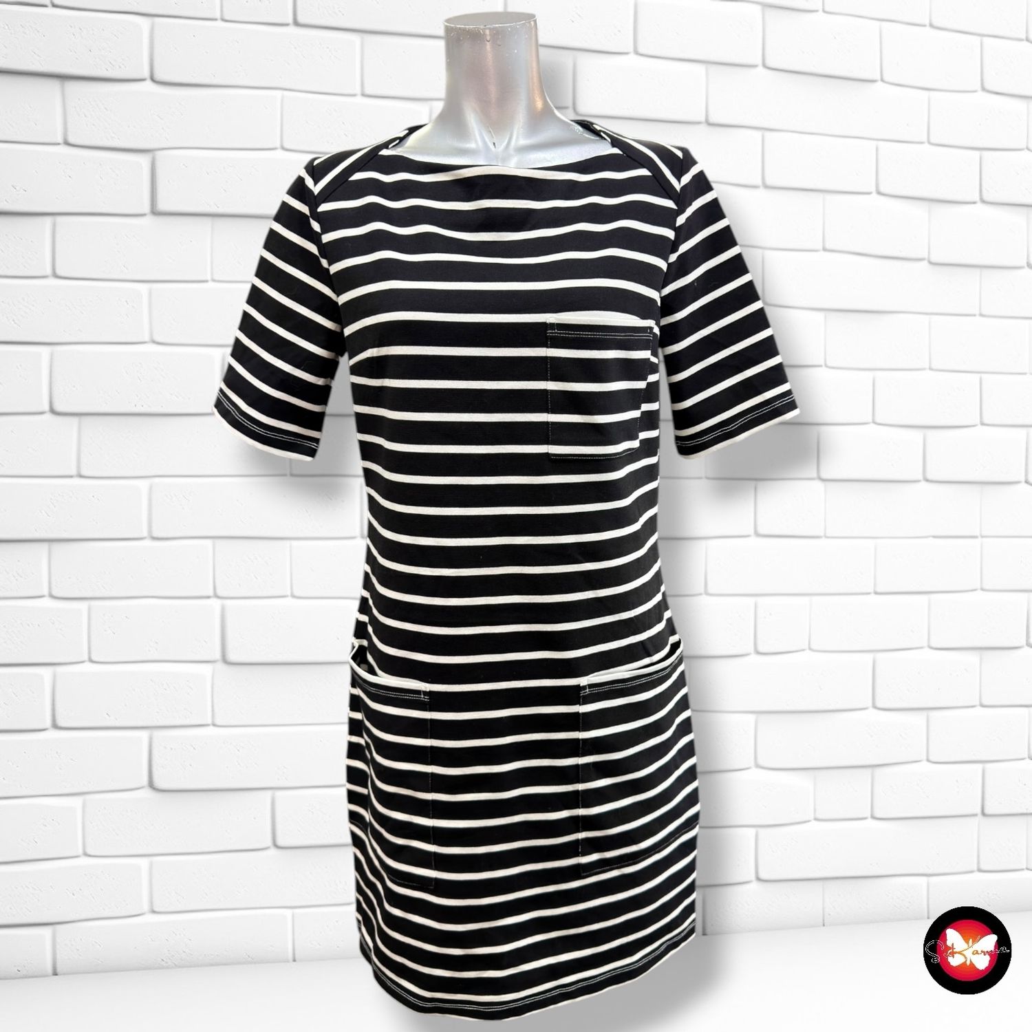 Vestido de manga corta de rayitas CAMAÏEU color Negro y blanco Talla S/M