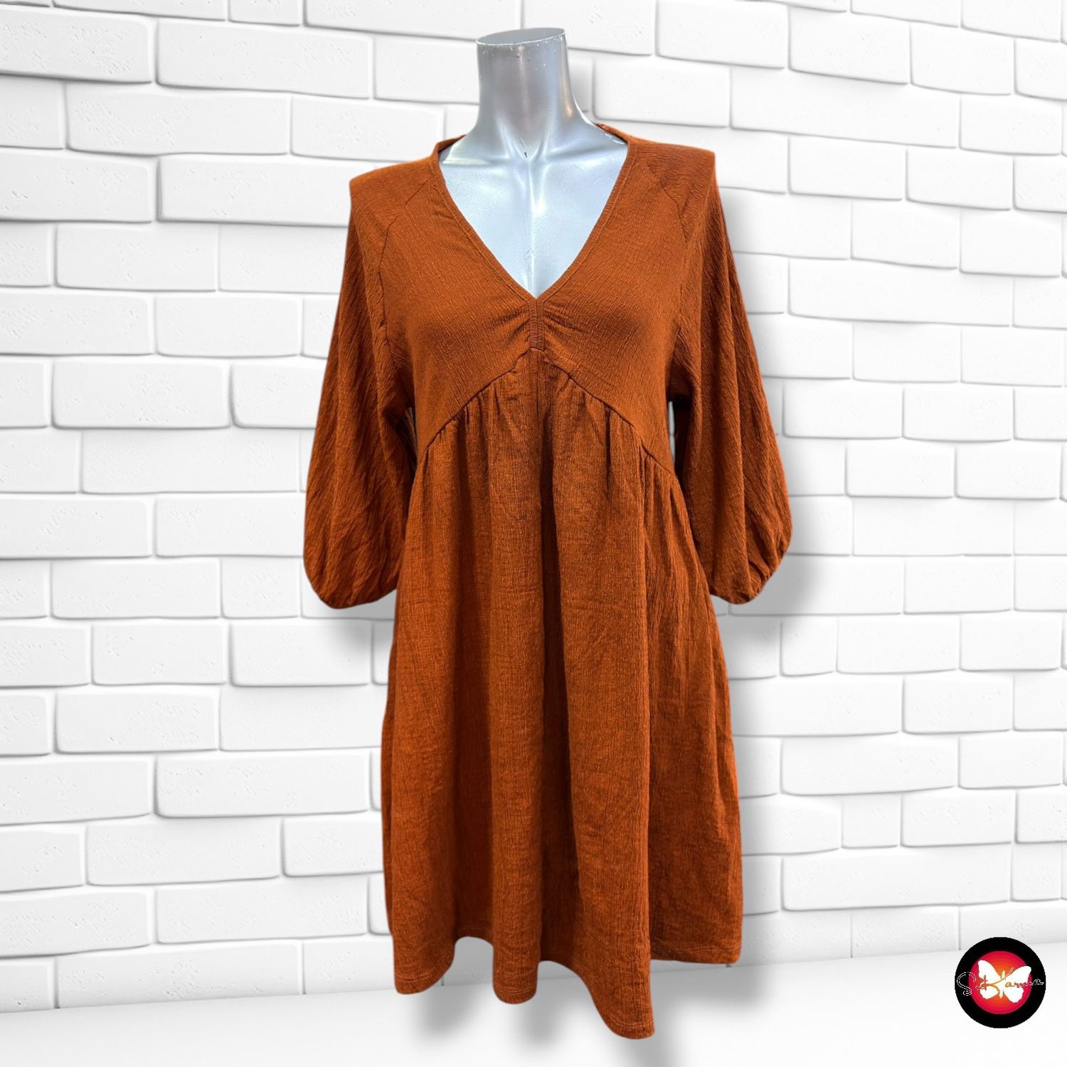 **HOY** Vestido de mangas abullonadas PRIMARK color Marrón Talla S