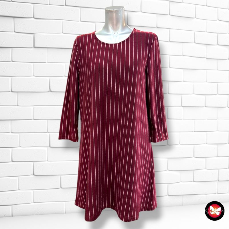 **HOY** Vestido de manga larga de rayitas LEFTIES color Granate y blanco Talla L