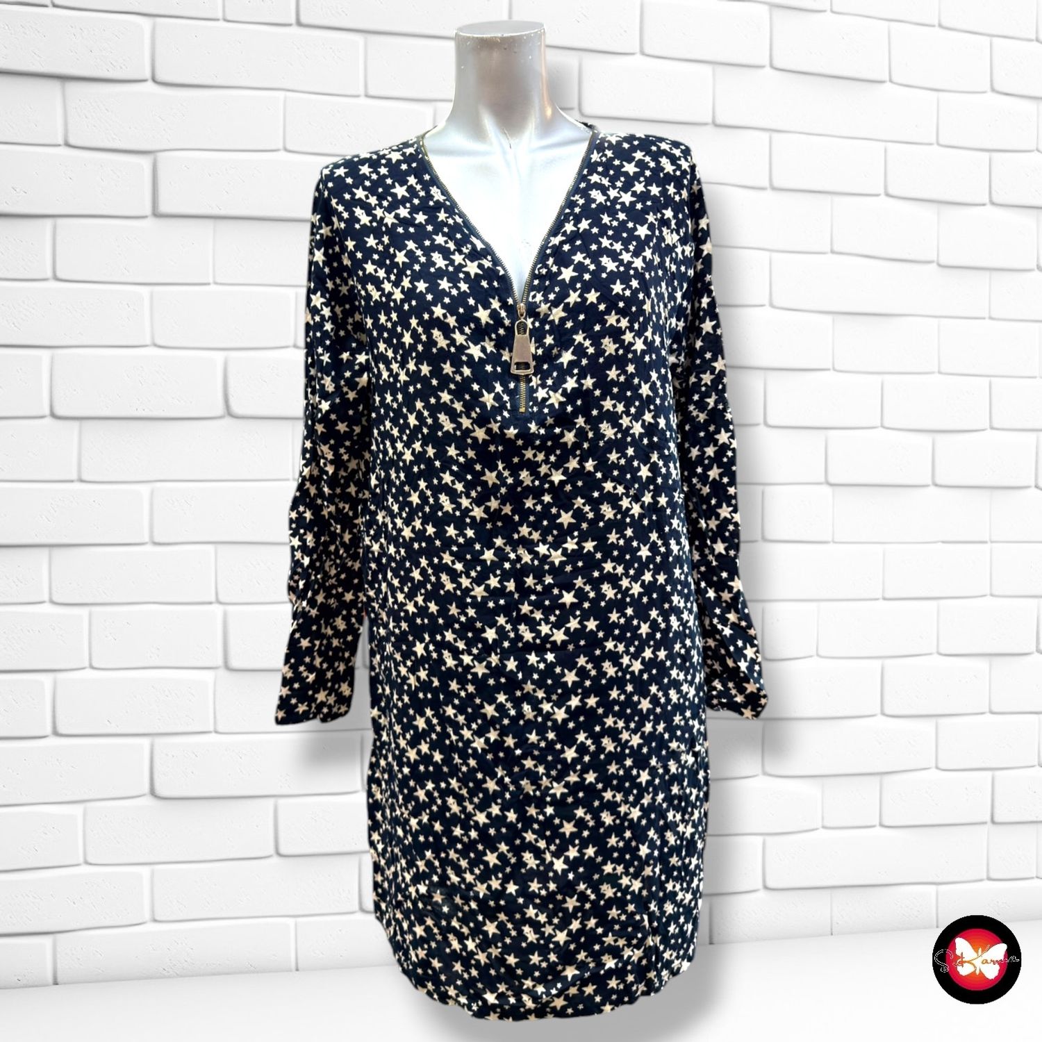 **HOY** Vestido estampado estrellitas   color Azul marino y blanco Talla L