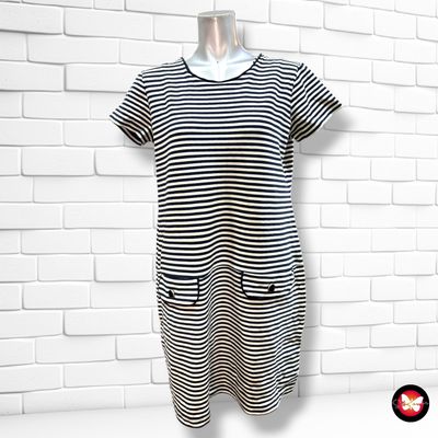 **HOY** Vestido de manga corta de rayitas CORTEFIEL color Blanco y azul marino Talla L