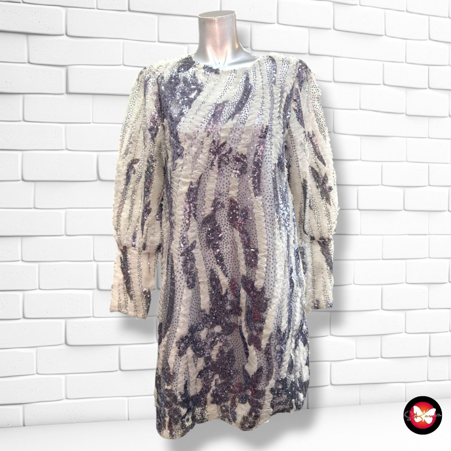 **HOY** Vestido de noche de gasa y lentejuelas ZARA color Gris Talla M