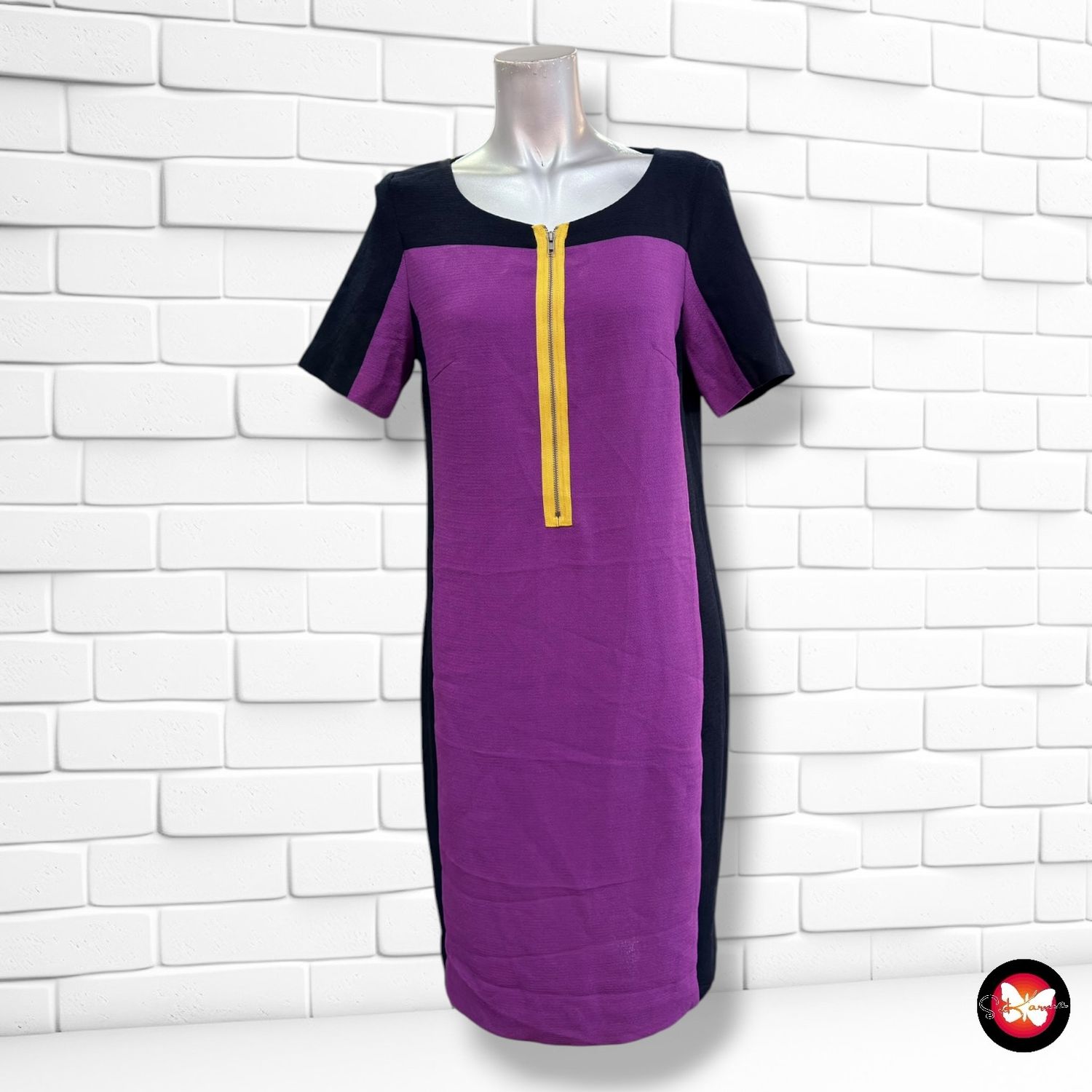 Vestido formal de manga corta  3SUISSES color Negro y morado Talla 36
