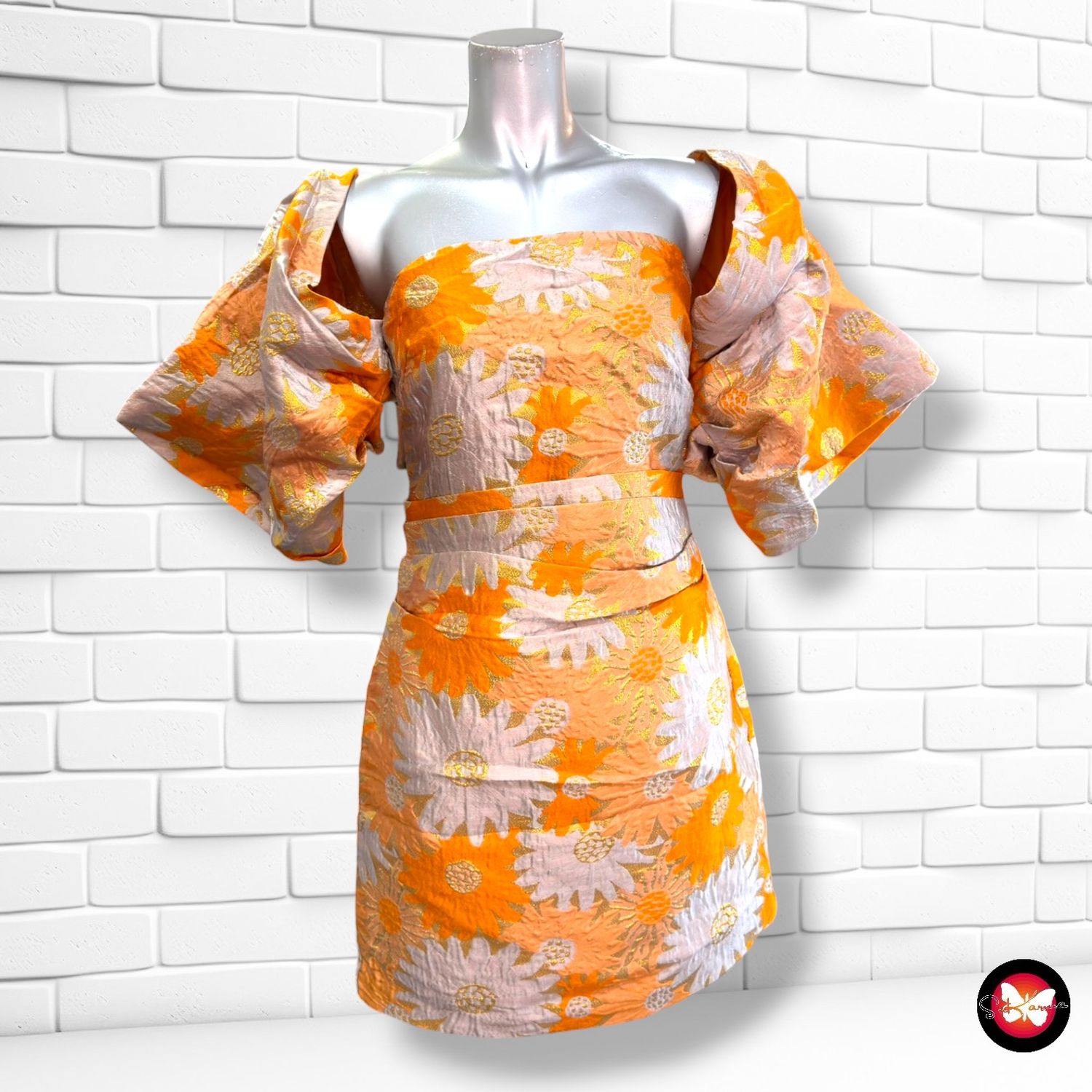 **HOY** Vestido de ceremonia con mangas abullonadas ASOS color Naranja y gris Talla 36