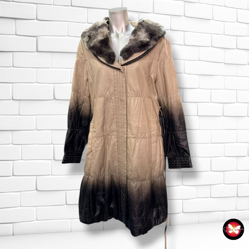 Abrigo acolchado de piel  color Taupe y negro Talla S/M