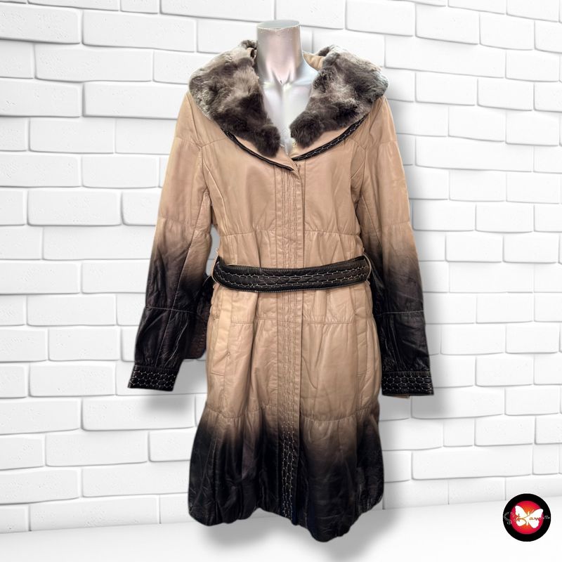 Abrigo acolchado de piel  color Taupe y negro Talla S/M