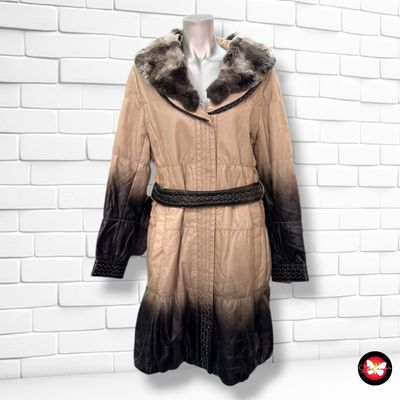 **HOY** Abrigo acolchado de piel  color Taupe y negro Talla S/M