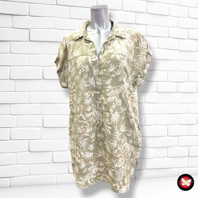 **HOY** Blusón de lino WHITE STUFF color Verde oliva y beige Talla 40