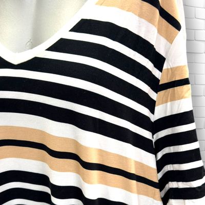 **HOY** Camiseta de manga corta de rayas  color Negro, blanco y camel Talla 50