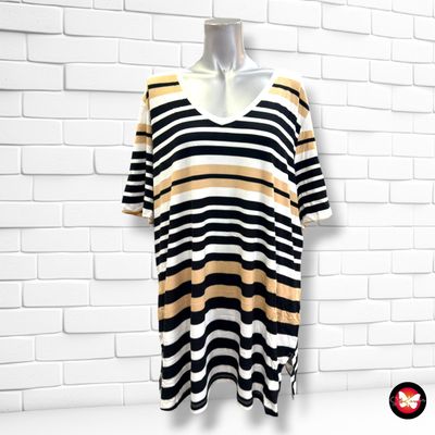 **HOY** Camiseta de manga corta de rayas  color Negro, blanco y camel Talla 50