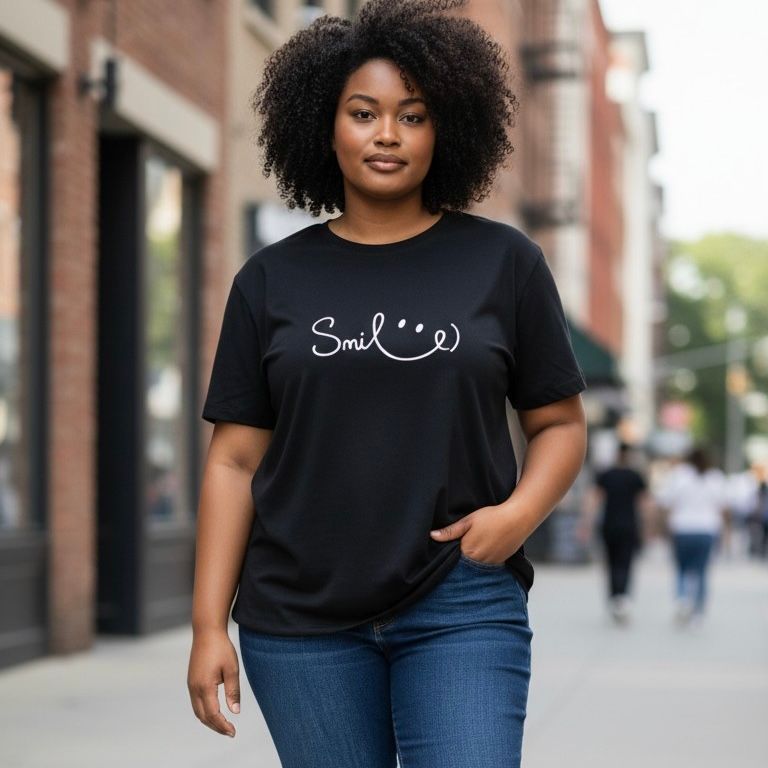 Camiseta de manga corta “SMILE”  color Negro Talla XXL