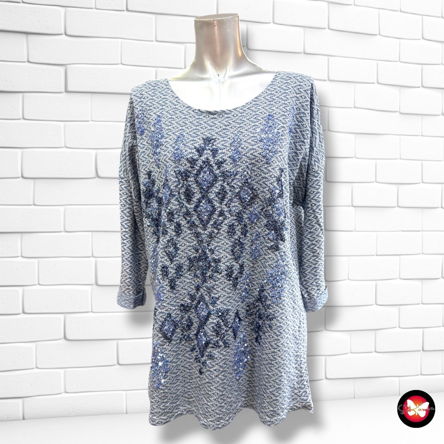 **HOY** Jersey finito con lentejuelas ZAMBA color Azul y blanco Talla XL