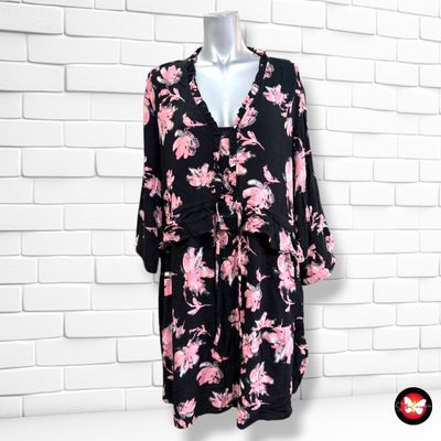 **HOY** Blusa con volante ULLA POPKEN color Negro y rosa Talla 46/48