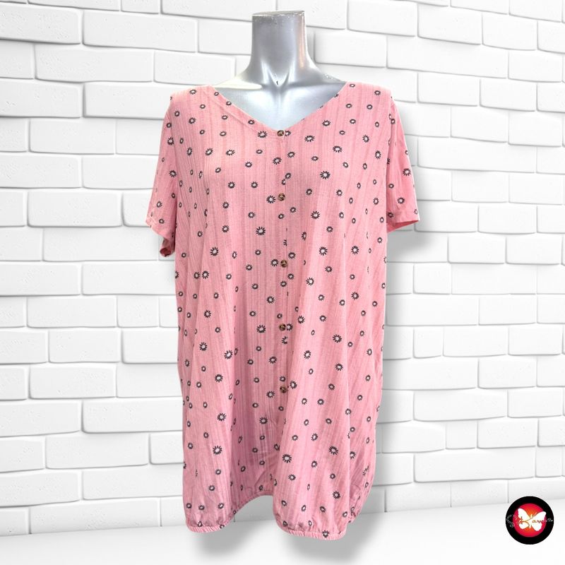 **HOY** Blusa de manga corta con florcitas GINA BENOTTI color Rosa y negro Talla 44/46