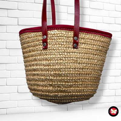 **HOY** Capazo de paja y piel  color Beige y rojo Talla MINI