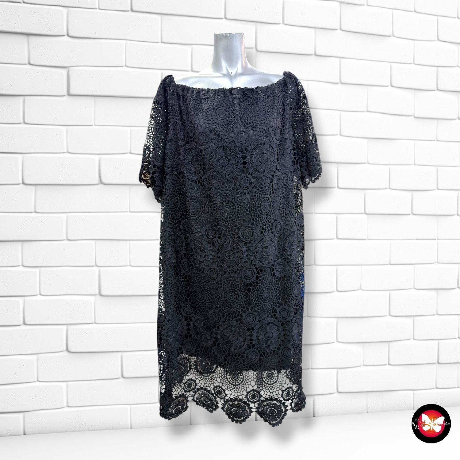 **HOY** Vestido de encaje escote barco SHEIN CURVE color Negro Talla 2XL