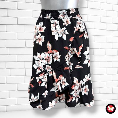 **HOY** Falda de flores y volante LAURA TORELLI color Negro, blanco y coral Talla L (grande)