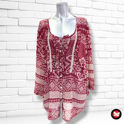 **HOY** Blusa traslúcida ULLA POPKEN color Granate y beige Talla 44/46