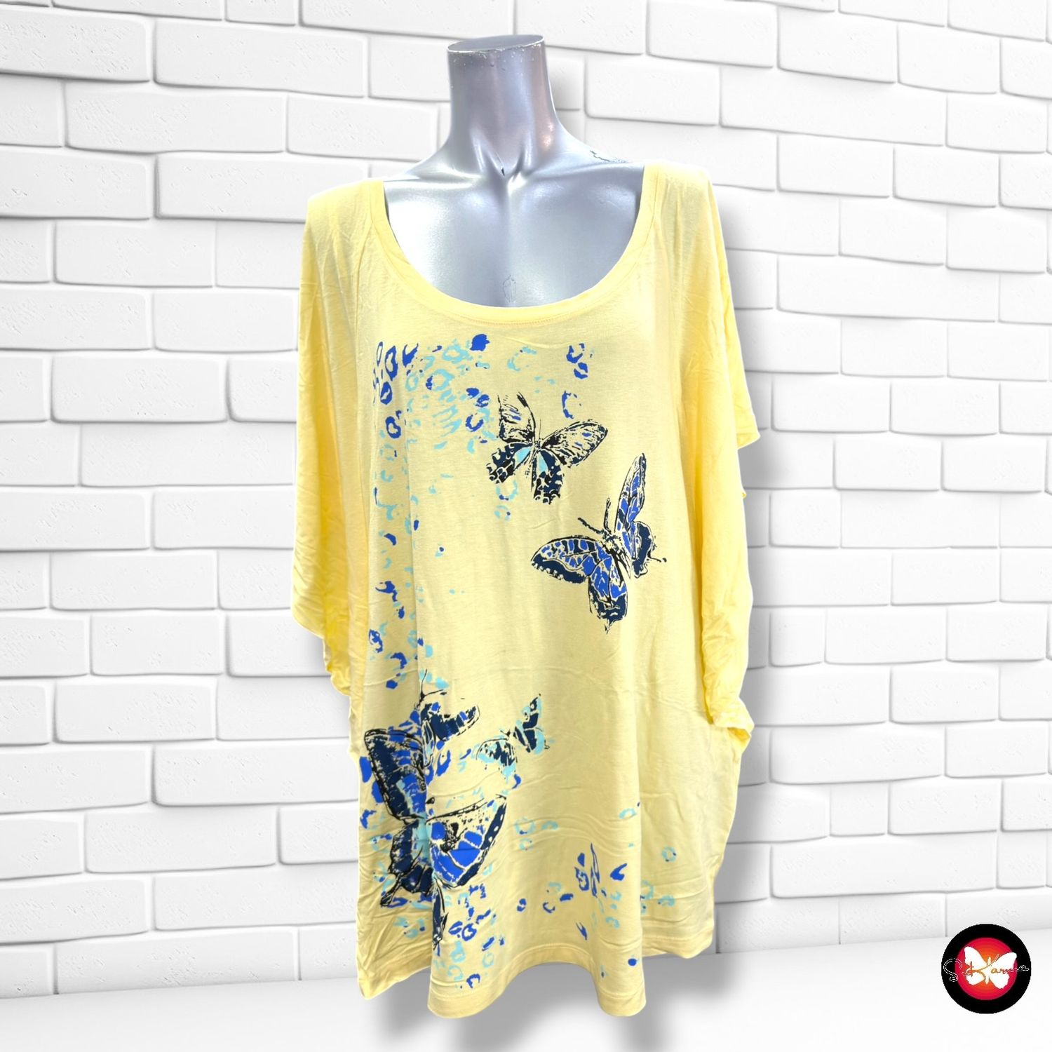 Camiseta corte mariposa  color Amarillo Talla ÚNICA GRANDE