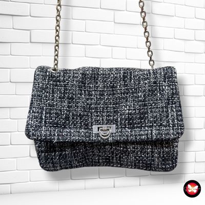 **HOY** Bolso bandolera tweed PRIMARK color Negro y blanco Talla MEDIANO