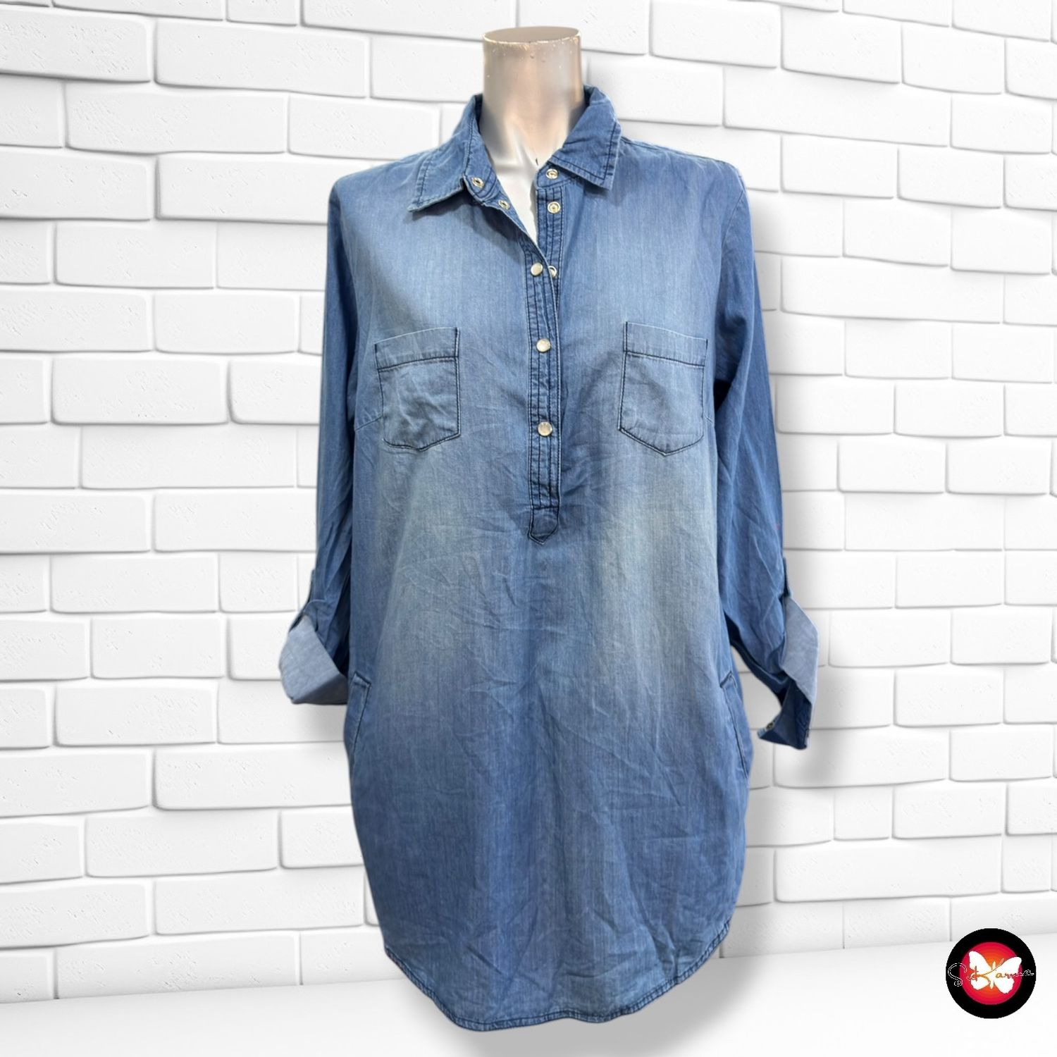 Blusa de manga larga  JOHN BANER color Azul vaquero Talla 40