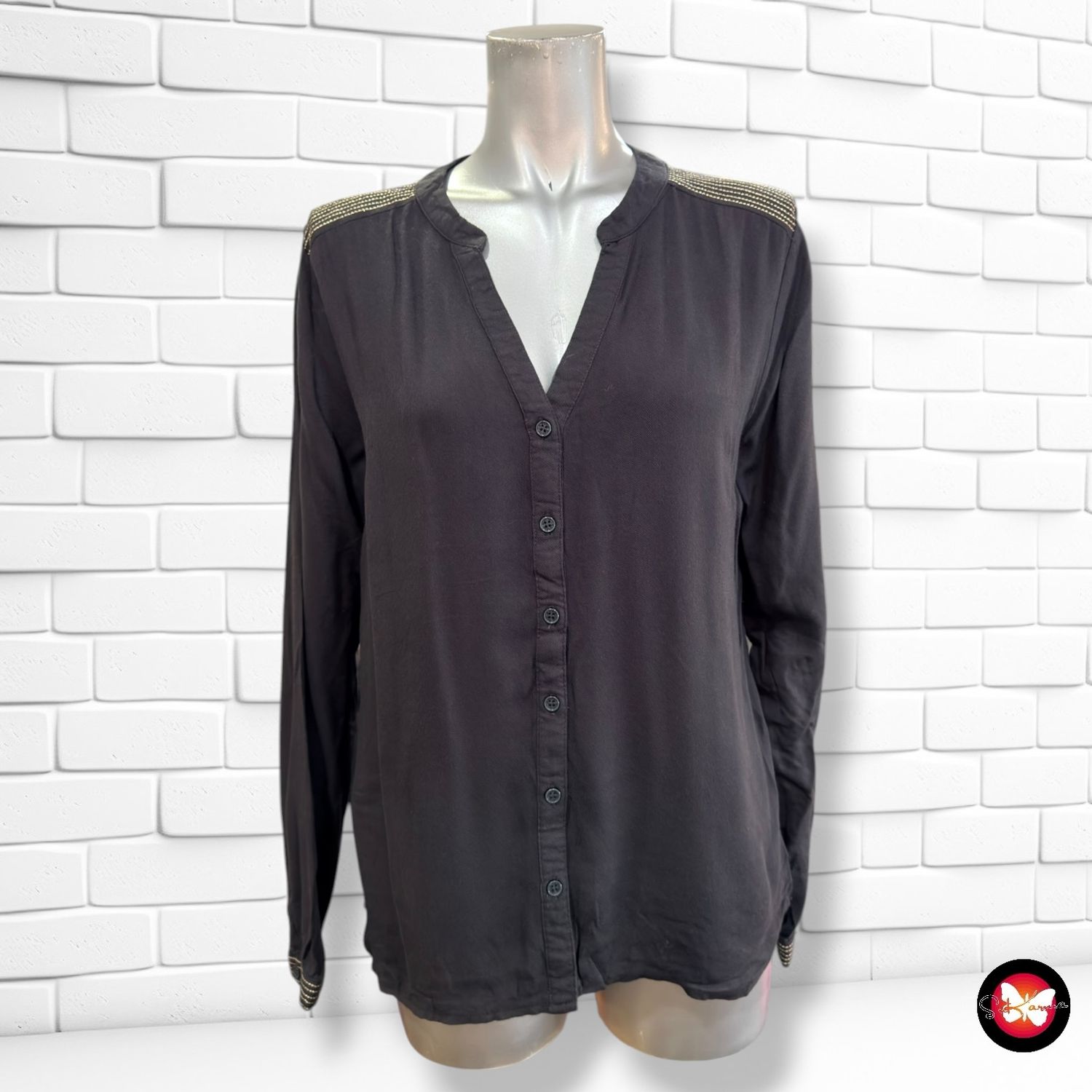 Camisa de manga larga hombros bordados LA P’TITE ÉTOILE color Gris Talla S