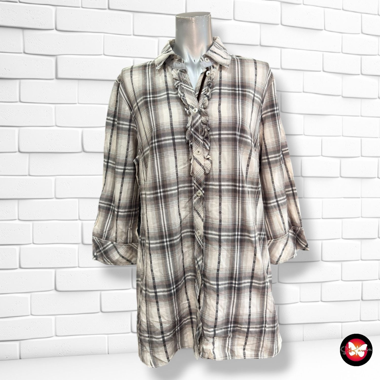 Camisa de media manga de cuadros GERRY WEBER color Gris y blanco Talla L