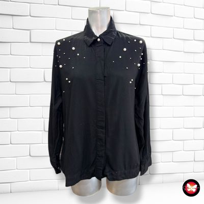 **HOY** Camisa de manga larga con perlitas ZARA color Negro Talla M