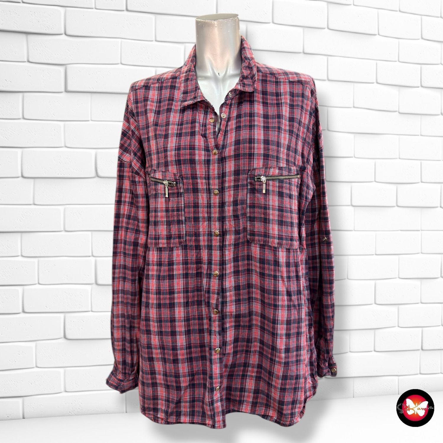 **HOY** Camisa de manga larga de cuadros MIM color Azul y rojo Talla 42