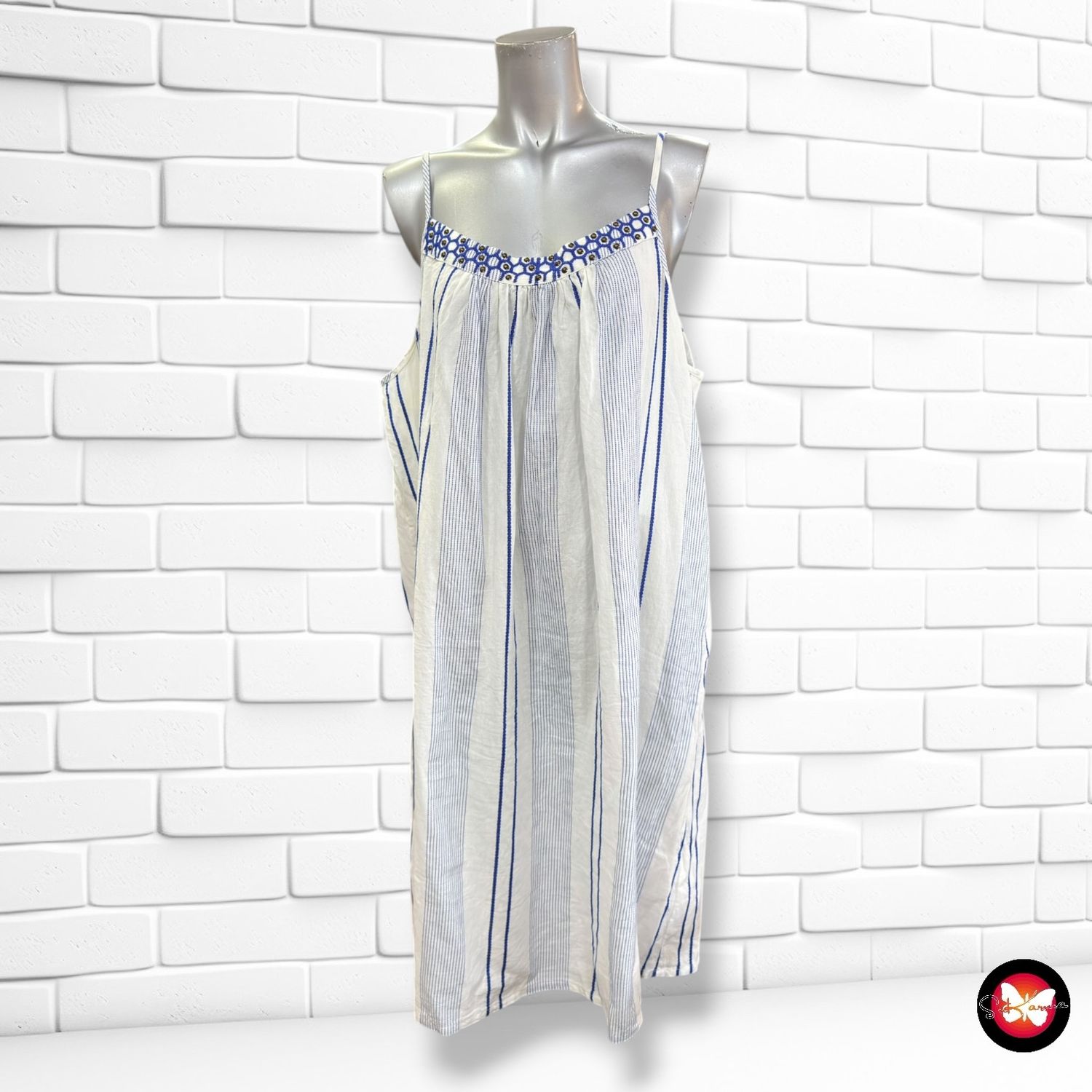 **HOY** Vestido de tirantes de rayitas VERTBAUDET color Blanco y azul Talla 46