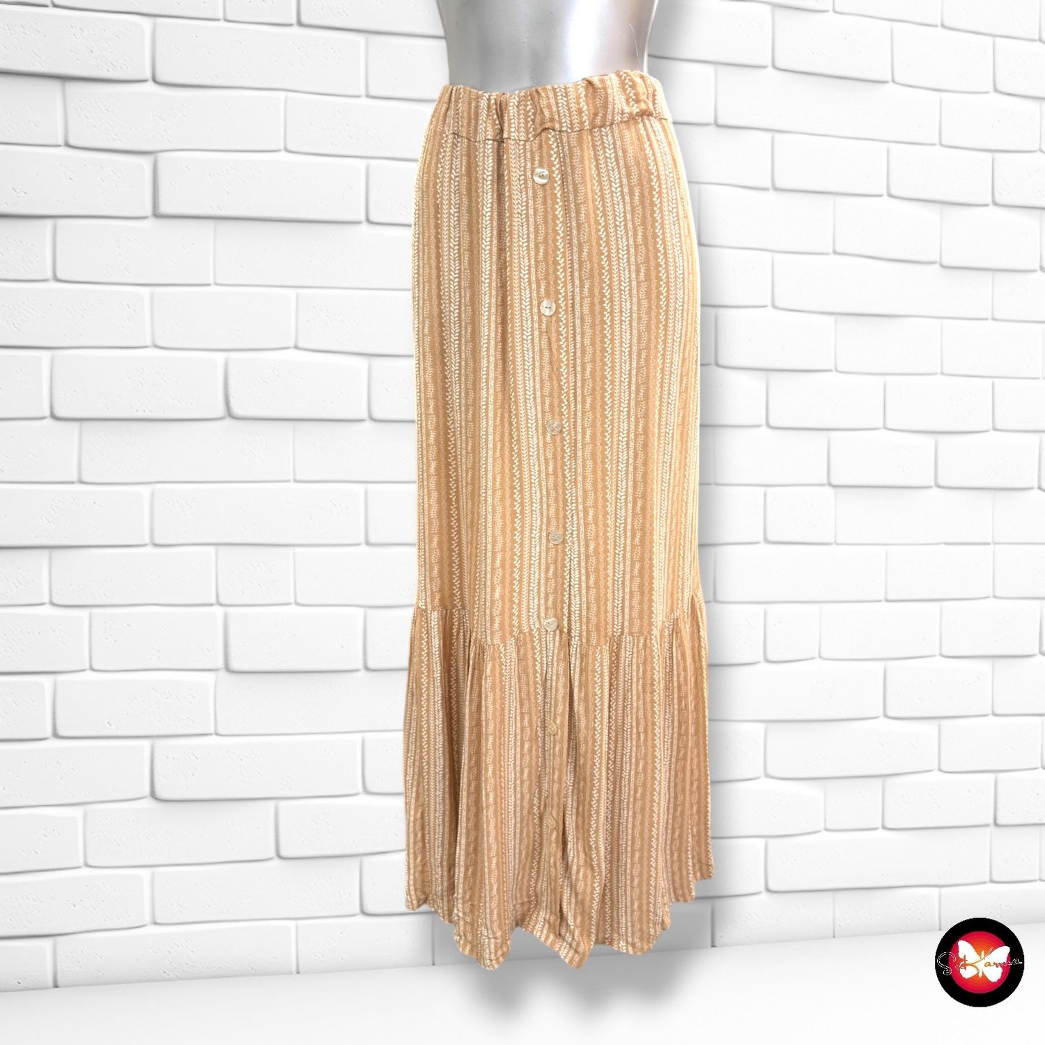**HOY** Falda larga LC WAIKIKI color Camel y blanco Talla 44