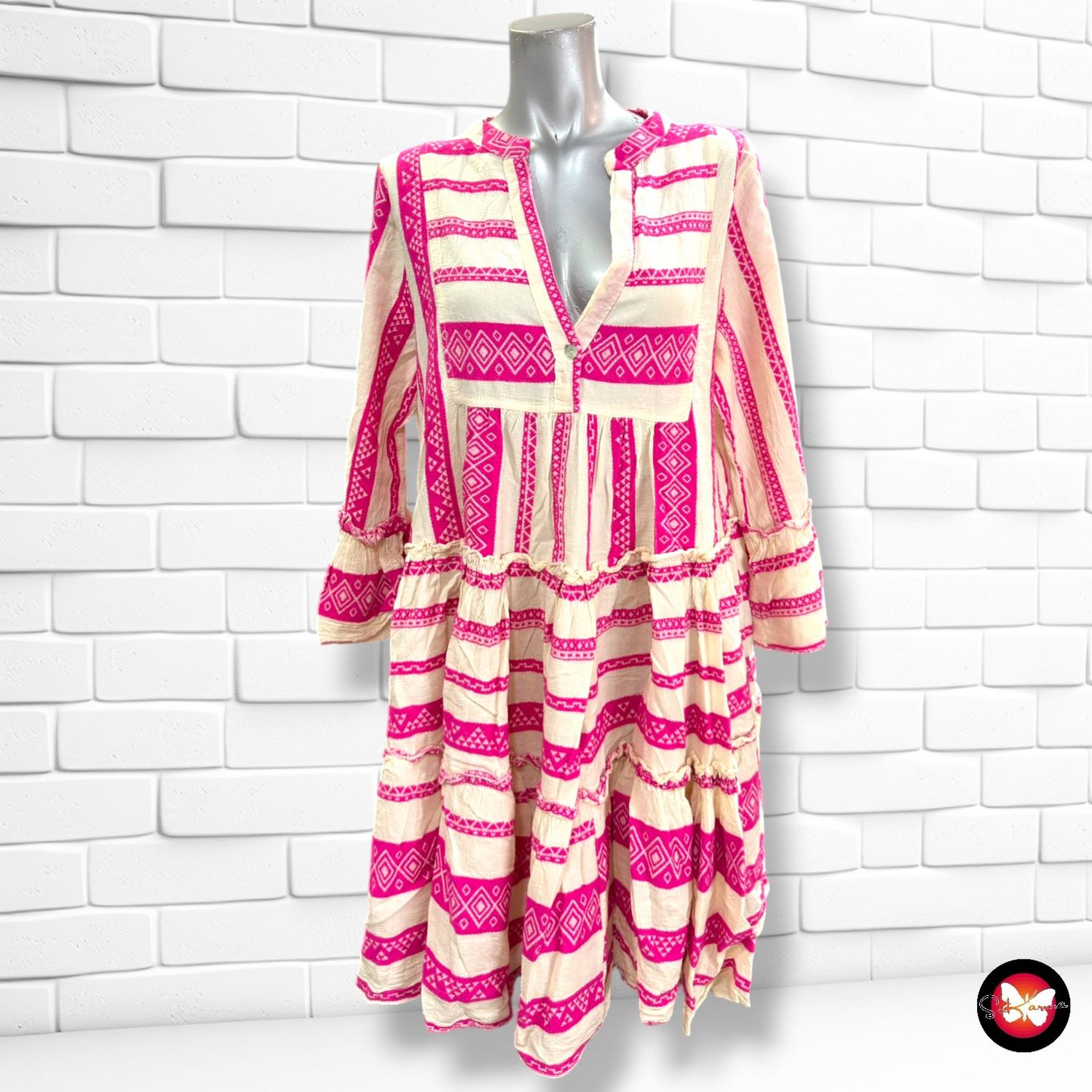 **HOY** Vestido blusón  color Hueso y magenta Talla ÚNICA