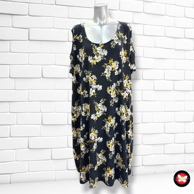 **HOY** Vestido con hombros descubiertos LAURA TORELLI color Negro, blanco y amarillo Talla 56/58