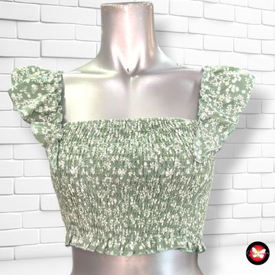 **HOY** Crop top fruncido  color Verde y blanco Talla XS