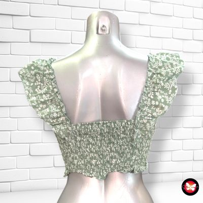**HOY** Crop top fruncido  color Verde y blanco Talla XS