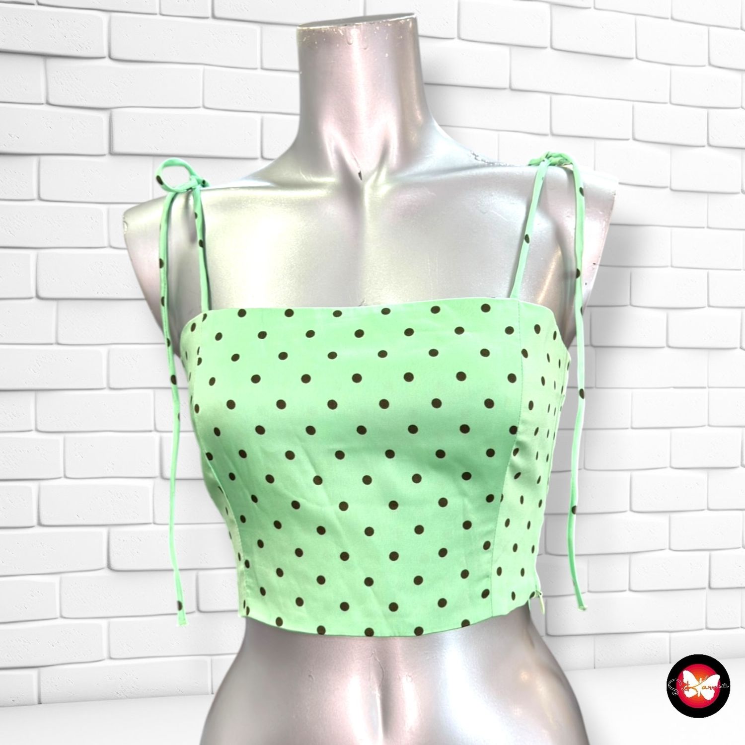 Crop top de lunares ZARA color Verde y negro Talla XS