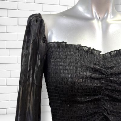 **HOY** Blusa de noche escote barco y mangas de gasa AMISU color Negro Talla S