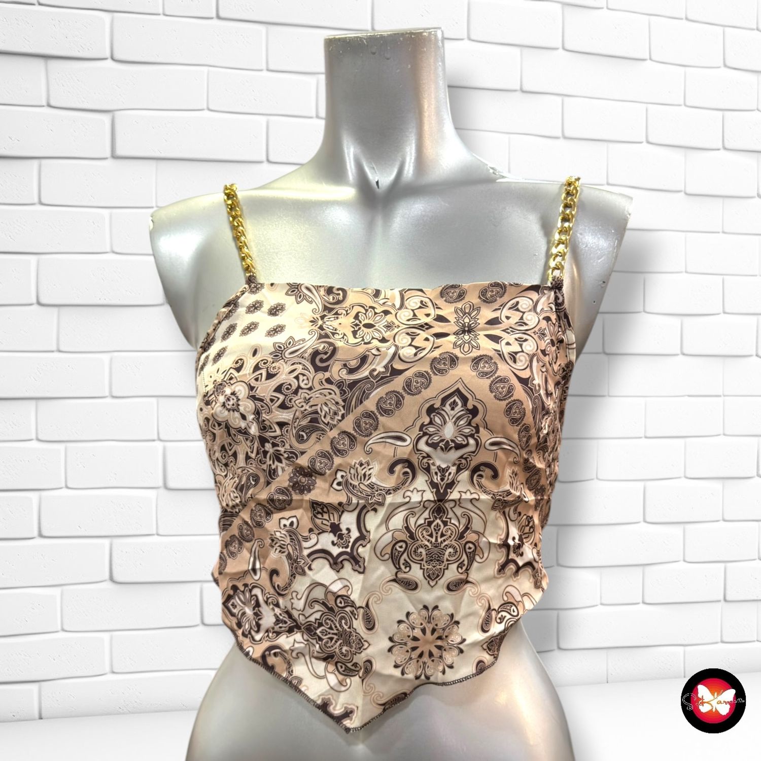 **HOY** Crop top con tirantes de cadena  color Beige y marrón Talla S