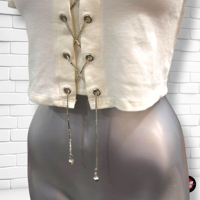 **HOY** Camiseta cropped con cadenita color Hueso Talla S