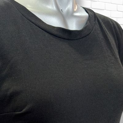 **HOY** Camiseta de manga corta canalé básica  color Negro Talla S/M